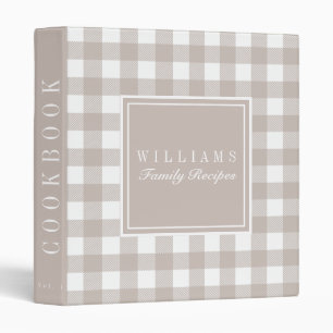Taupe Buffalo Plaid Recipe Cookbook Binder
