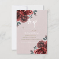 Taupe Burgundy Watercolor Roses Greenery Wedding