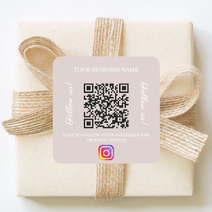 Taupe business name qr code instagram square sticker
