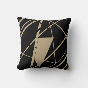 Taupe Cable Car on Black Diagonal MCM Look Throw Pillow