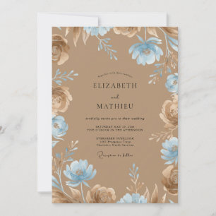 Taupe Cerulean Wildflower Wedding Invitation