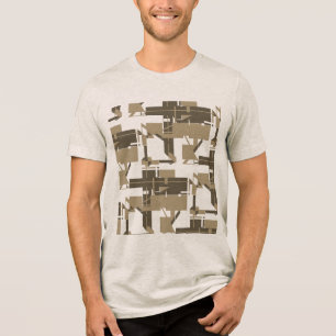 Taupe Charcoal Grey Off-white Geometric MCM Look Tri-Blend Shirt