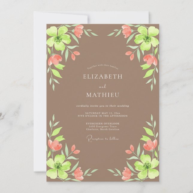 Taupe Chartreuse Painted Wedding Invitation (Front)