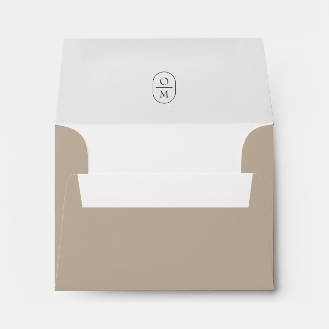 Taupe | Chic Minimalist Monogram Wedding RSVP Envelope (Back (Bottom))