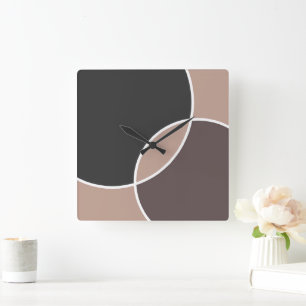 Taupe Circles  Square Wall Clock
