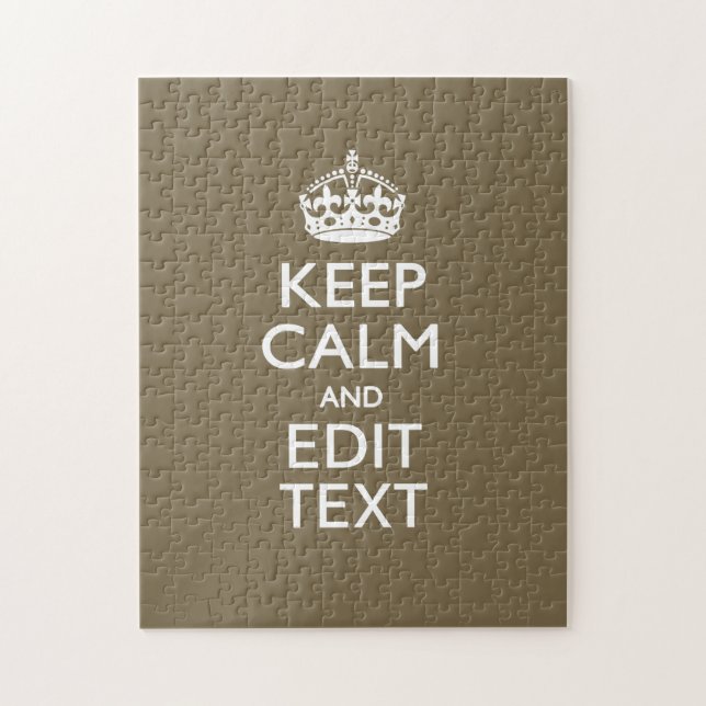 Taupe Coffee Decor Keep Calm And Your Text Easily Jigsaw Puzzle (Vertical)