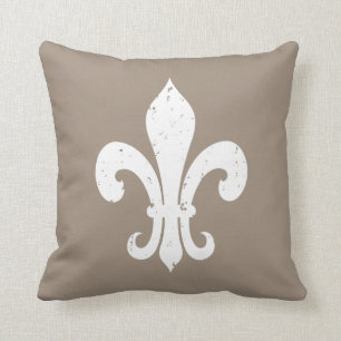 Taupe colour fleur de lis throw pillow