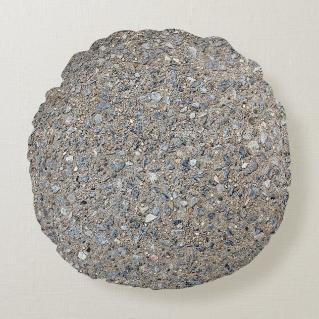 Taupe Concrete Cement Blue Aggregate Sidewalk Round Pillow (Front)