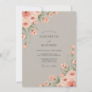 Taupe Coral Petal Wedding Invitation