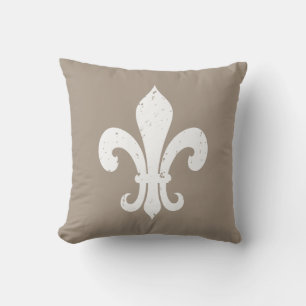 Taupe couleur chic fleur de lis oreiller extérieur