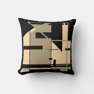 Taupe Cream Black Bold Geometric Mosaic Abstract Throw Pillow