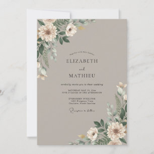 Taupe Cream Bloom Wedding Invitation