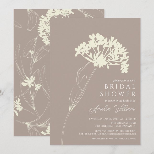 Taupe & Cream Modern Floral Bridal Shower Invitation (Front/Back)