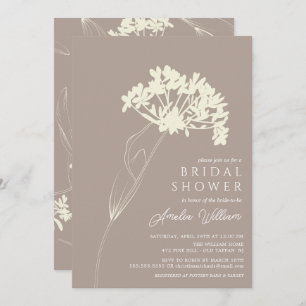 Taupe & Cream Modern Floral Bridal Shower Invitation