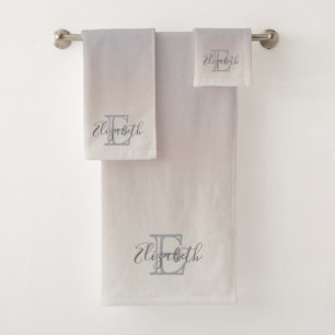 Taupe Cream    Modern Minimalist Monogram Bath Towel Set