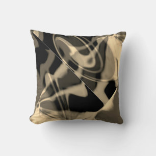 Taupe Cream on Black Diagonal Swirls Abstract Art Throw Pillow