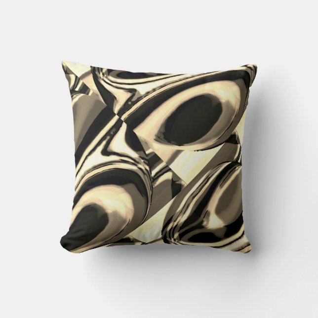 Taupe Cream Tan Brown Black Swirling Ovals Design Throw Pillow (Front)