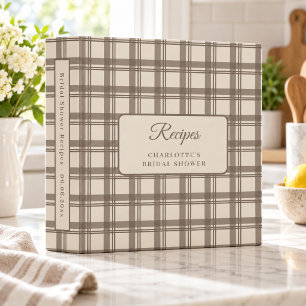 Taupe Cream Tartan Bridal Shower recipe Binder