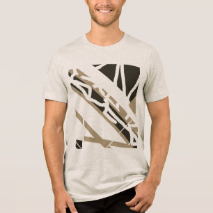 Taupe Dark Brown Diagonal Shapes Abstract MCM Look Tri-Blend Shirt