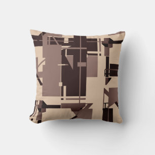 Taupe Dark Brown on Beige MCM Look Abstract Design Throw Pillow