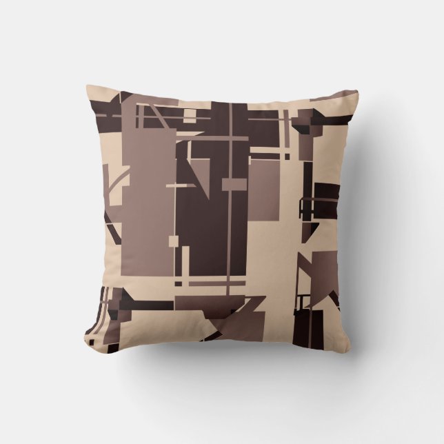 Taupe Dark Brown on Beige MCM Look Abstract Design Throw Pillow (Front)