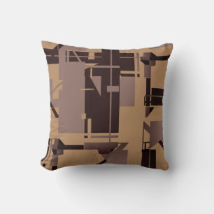 Taupe Dark Brown Tan MCM Look Abstract Art Design Throw Pillow