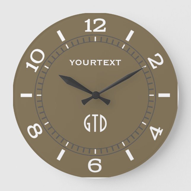 Taupe Decor Dial Easily Personalized Large Clock (Front)