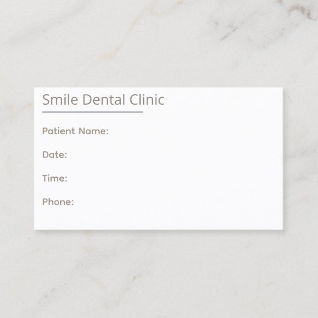 Taupe Dental Appointment Card One Line (Front)