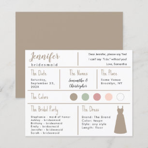 Taupe Dress Colour Bridesmaid Information Card