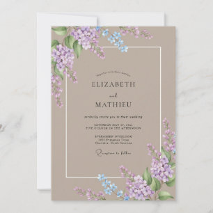 Taupe Elegant Lilac Wedding Invitation