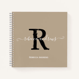 Taupe Elegant Monogram Script Name Initial Notebook