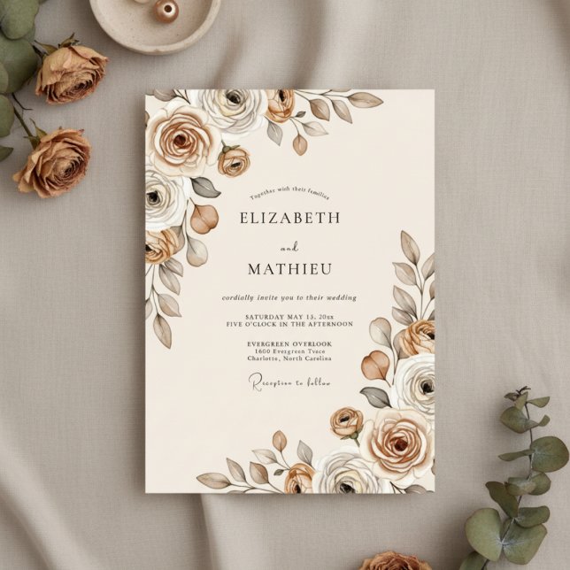 Taupe Ethereal Bloom Wedding Invitation (Creator Uploaded)