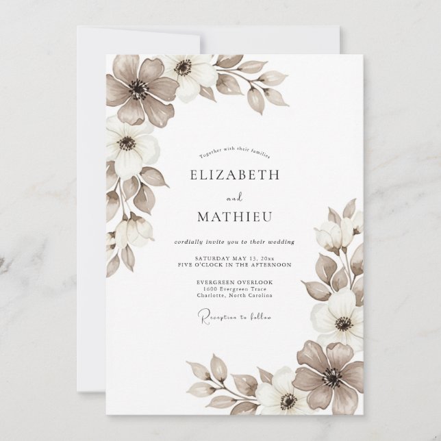 Taupe Ethereal Flourish Wedding Invitation (Front)