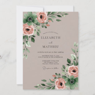 Taupe Exquisite Watercolor Wedding Invitation