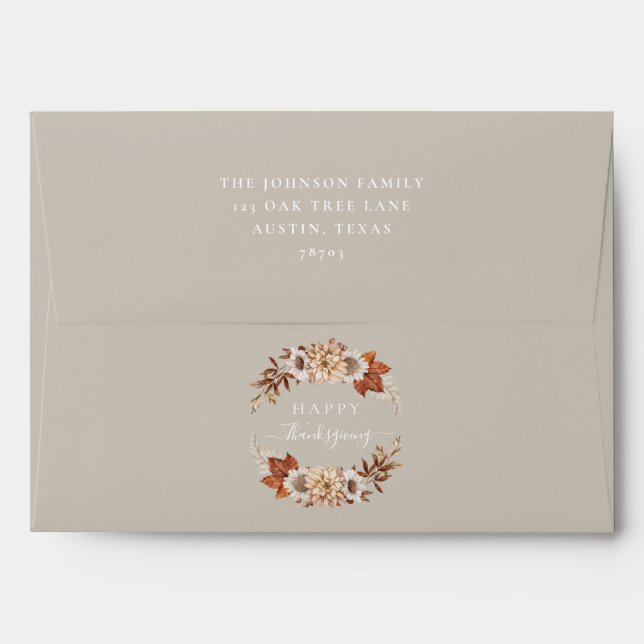 Taupe Fall Leaves Thanksgiving Return Address Envelope (Back (Top Flap))