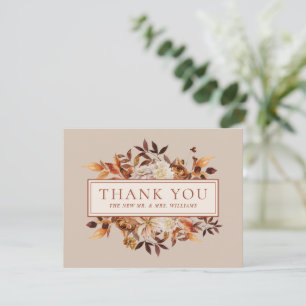Taupe Fall Terracotta Leaves Floral Thank You Card
