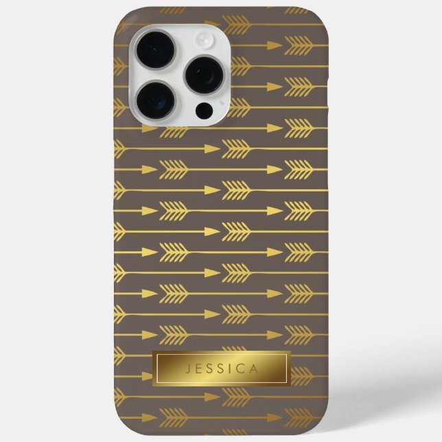 Taupe Faux Gold Foil Arrows Pattern Case-Mate iPhone Case (Back)