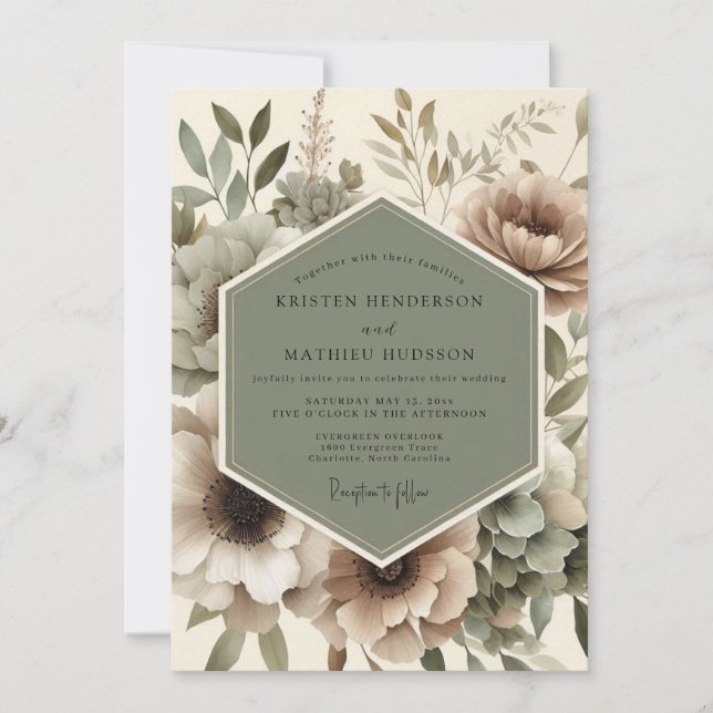 Taupe Floral Autumn Romance Wedding Invitation (Front)