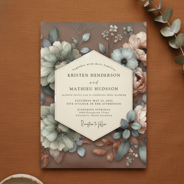 Taupe Floral Bloom Wedding Invitation (Creator Uploaded)