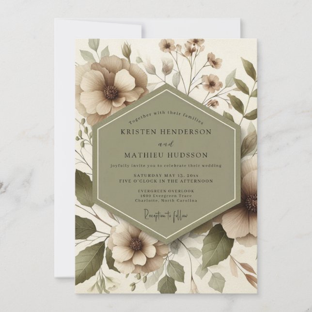 Taupe Floral Ethereal Wedding Invitation (Front)