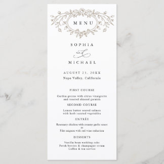 Taupe Floral Line Art Wedding Flat Menu