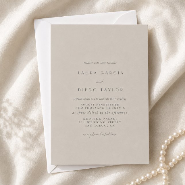 Taupe Formal Modern Script Wedding Invitation (Creator Uploaded)