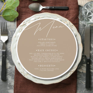 Taupe Formal Round Wedding Guest Place Menu