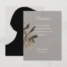 Taupe funeral thank you card with photo