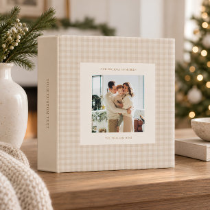 Taupe Gingham Plaid Custom Photo Holiday Memories Binder