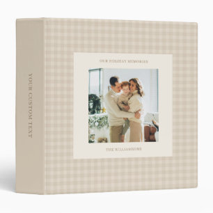 Taupe Gingham Plaid Custom Photo Holiday Memories Binder