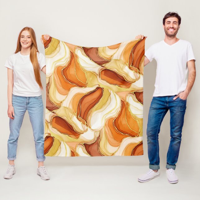 Taupe Gold Fluid Marble Stone Abstract Fleece Blanket (In Situ)