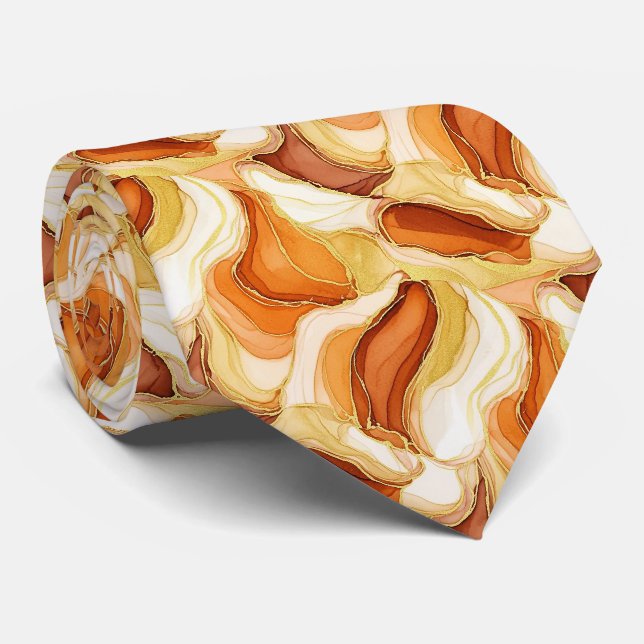 Taupe Gold Fluid Marble Stone Abstract Tie (Rolled)