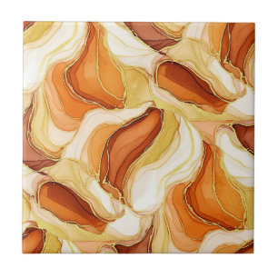 Taupe Gold Fluid Marble Stone Abstract Tile