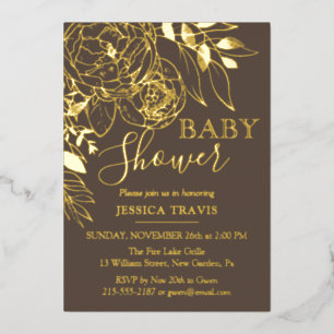 Taupe & Gold Modern Floral Baby Shower